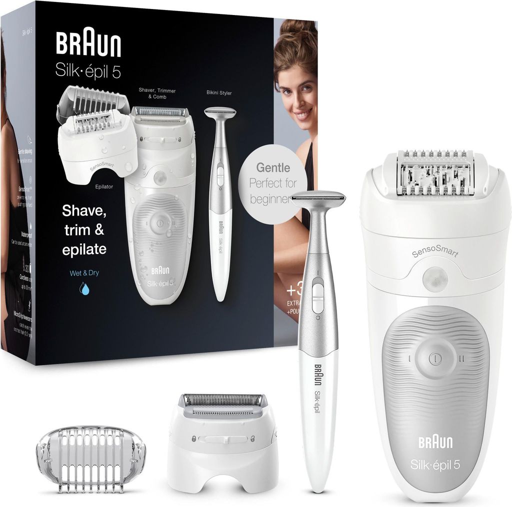 Braun Silk-épil 5 5805, Silber, Weiß, 28 Pinzette, Akku, Produktbild 