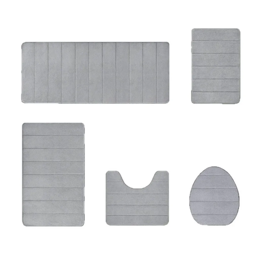 Set 5 Tappeti Bagno Grigio: Relax e Sicurezza con Microfibra Soft - 3