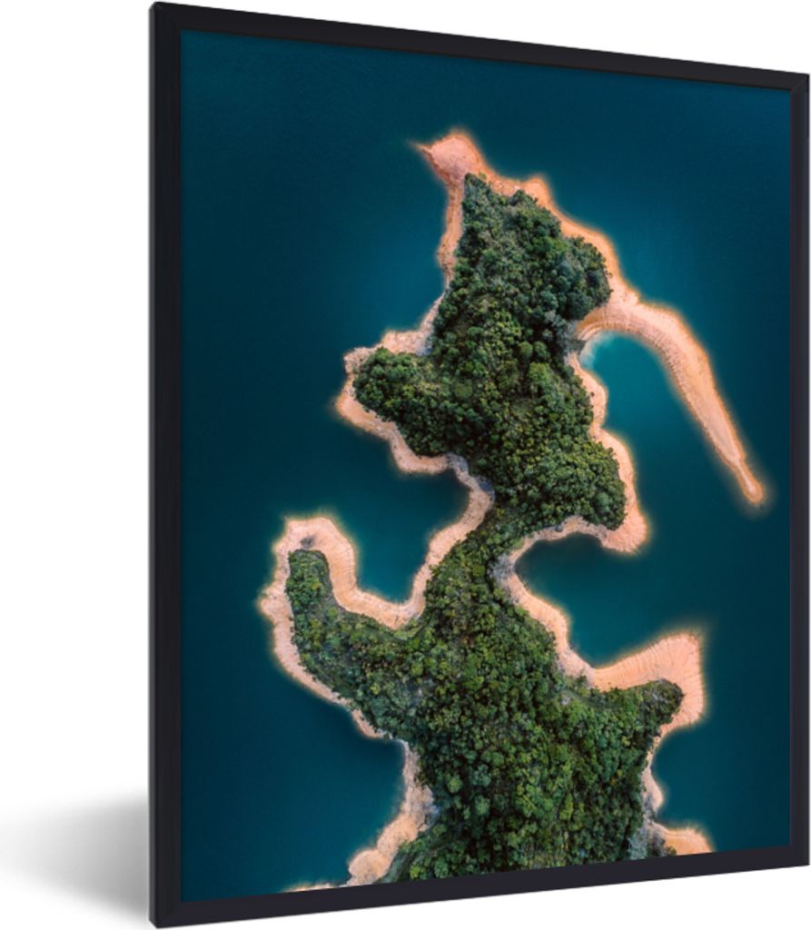 MuchoWow MuchoWow Gerahmtes Poster Meer - Insel - Abstrakt 60x80 cm - Poster mit zchwarzem Bilderrahmen - Premium - Wanddeko Wohnzimmer
