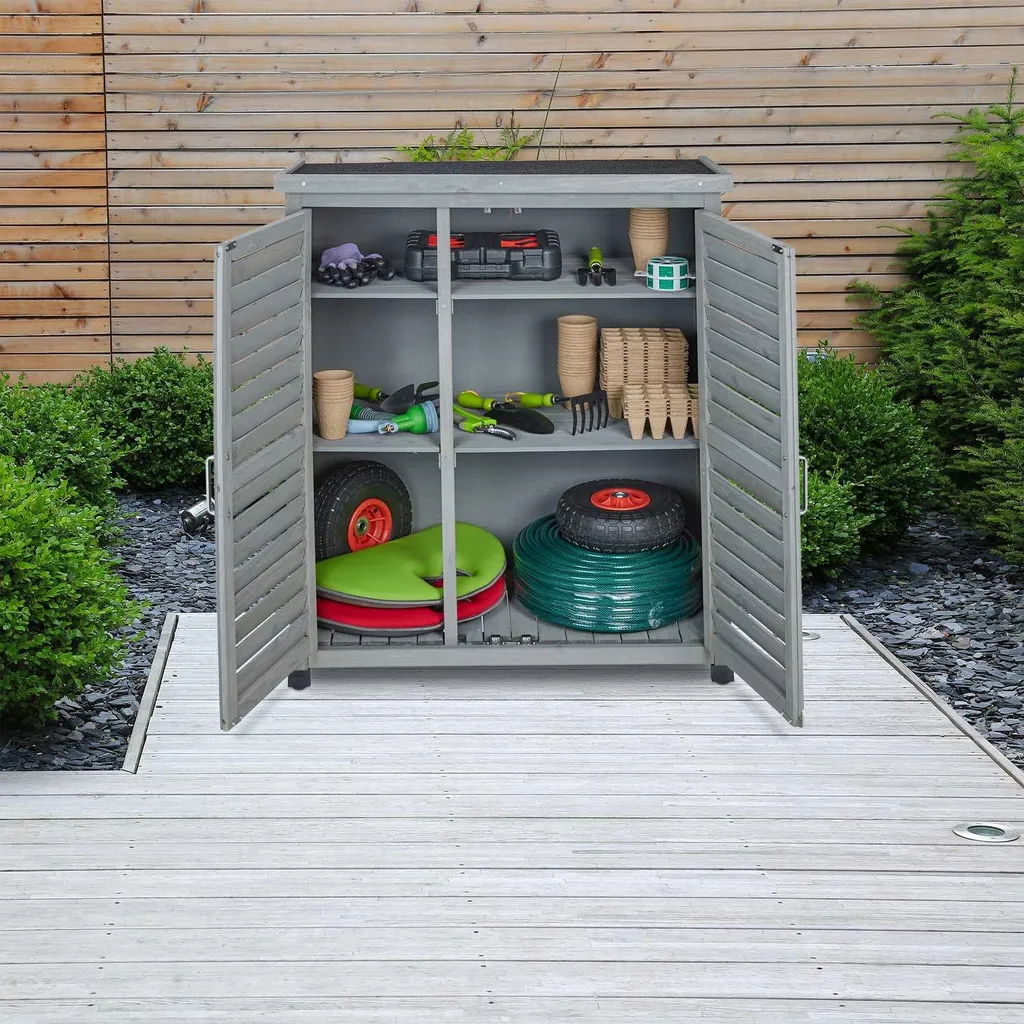 Armoire de jardin grise à 3 compartiments : Rangement extérieur idéal - 2