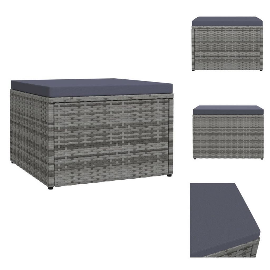 vidaXL Outdoor-Fußhocker mit Kissen Grau Polyrattan - Polsterhocker