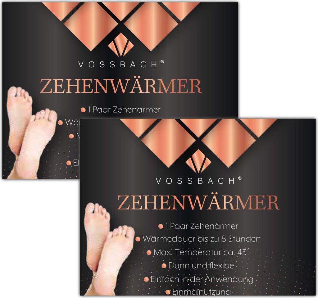VOSSBACH 2 Paar Zehenwärmer 9,5 x 7 cm 8 Stunden selbstklebend Zehen Einlegesohlen Schuhwärmer Fußwärmer Wärmesohlen