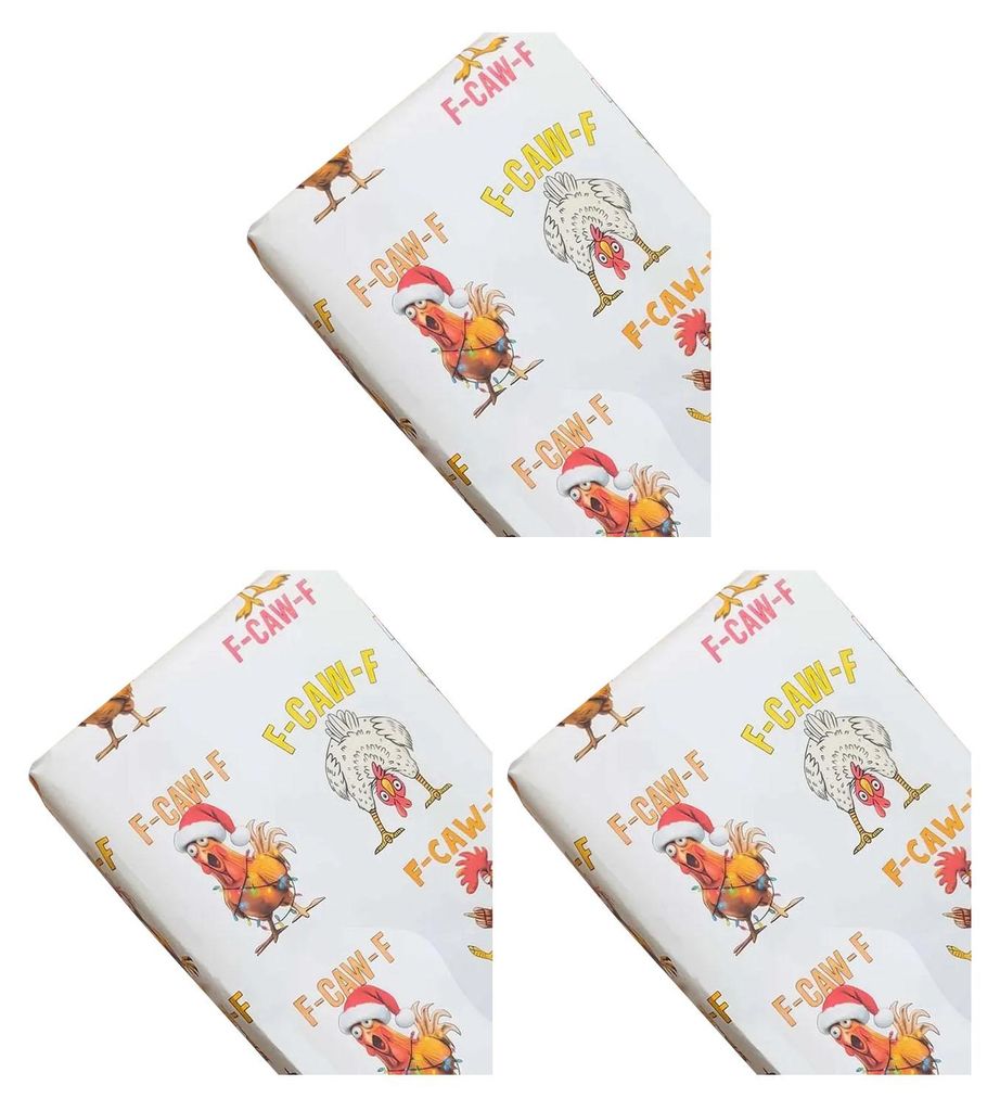 3er-Pack Geschenkpapier mit Hühner- und Krähenmotiv, lustiges Bauernhoftier-Geschenkpapier, dekorativ bedrucktes Geschenkpapier für Weihnachten,...