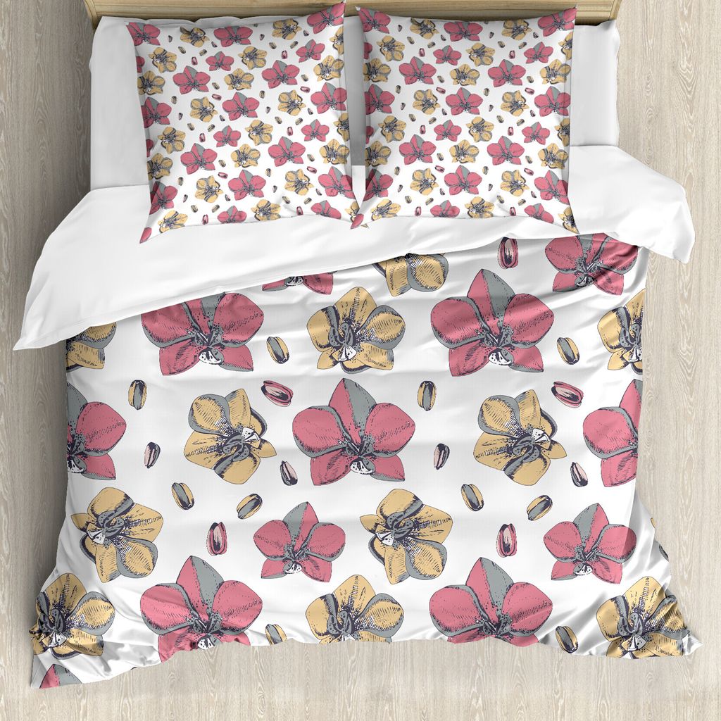 ABAKUHAUS Blumen Bettbezug Set für Einzelbetten, Weiche Orchideen-Blüten und Knospen, Milbensicher Allergiker geeignet mit Kissenbezug, 200 cm x ...