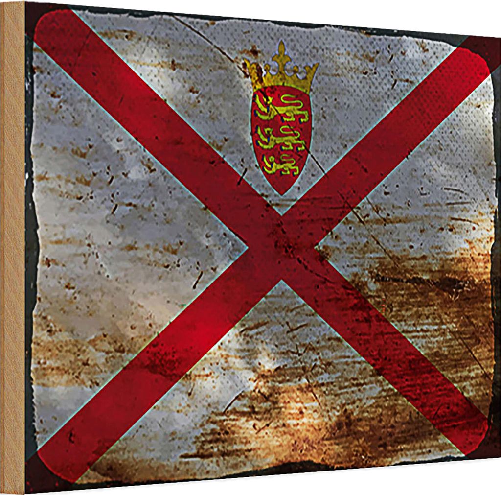 Holzschild Flagge Jersey 30x20cm Flag of Jersey Rost