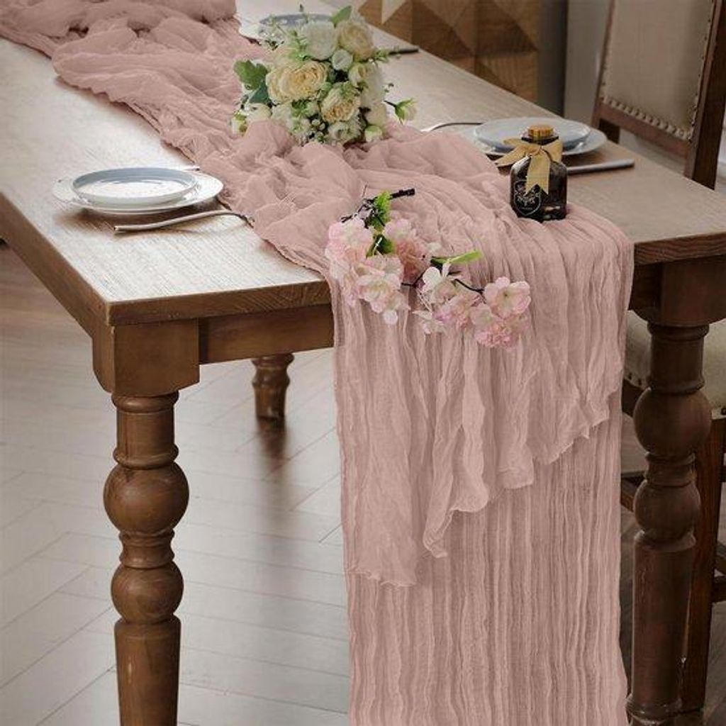 Ländliche Tischlandschaft - r Tischschmuck - Feierliches Dekorationselement - 90 x 300 cm - Ocker-Rosaton