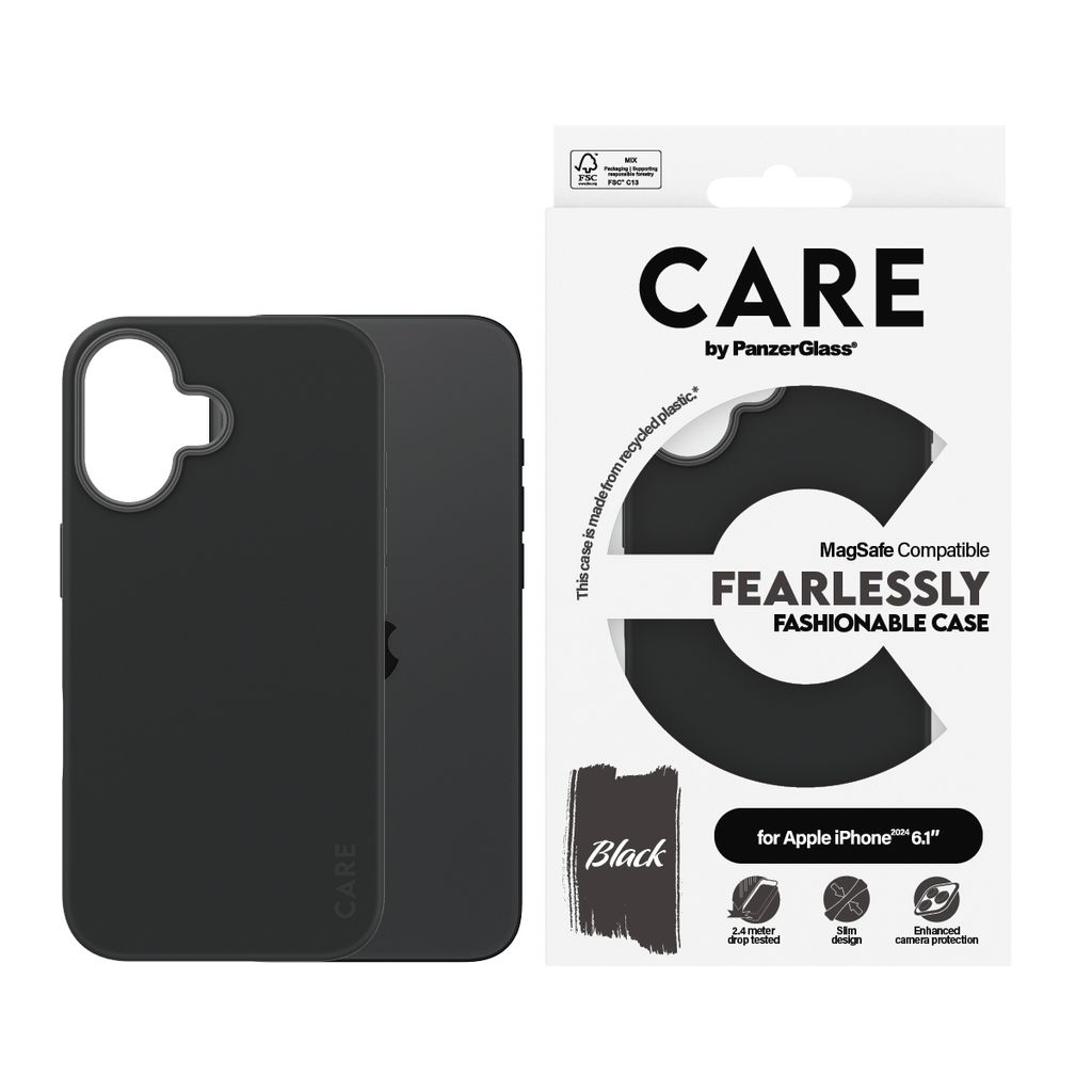 CARE by PanzerGlass Fashion Case mit MagSafe für iPhone 16 - Schwarz