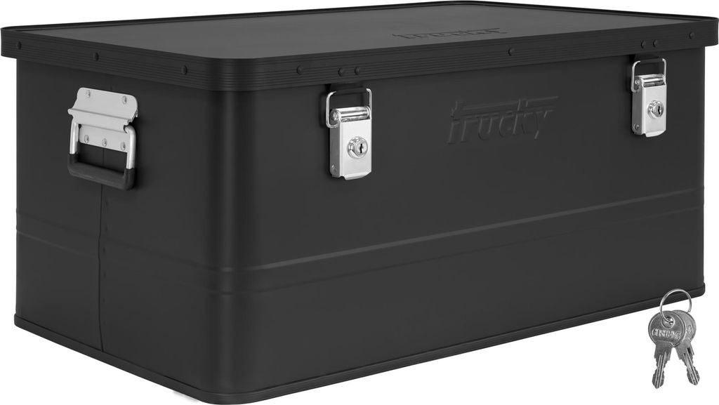 Aluminium Box mit Deckel Schwarz Alu Kiste Box Alukiste 85 Liter Transportbox Metallbox Alu Aufbewahrungsbox Boxen Abschliessbar Metallkiste Trucky
