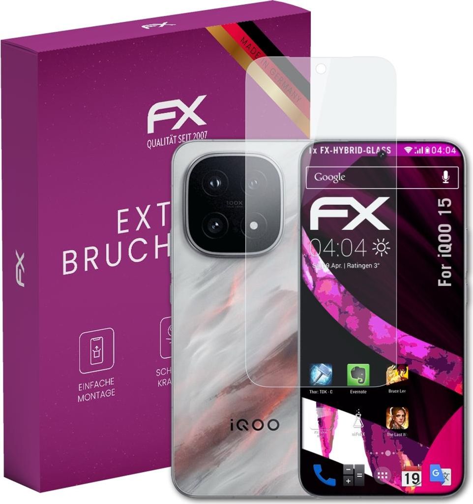 atFoliX FX-Hybrid-Glass Displayfolie kompatibel mit iQOO 15 Glasfolie
