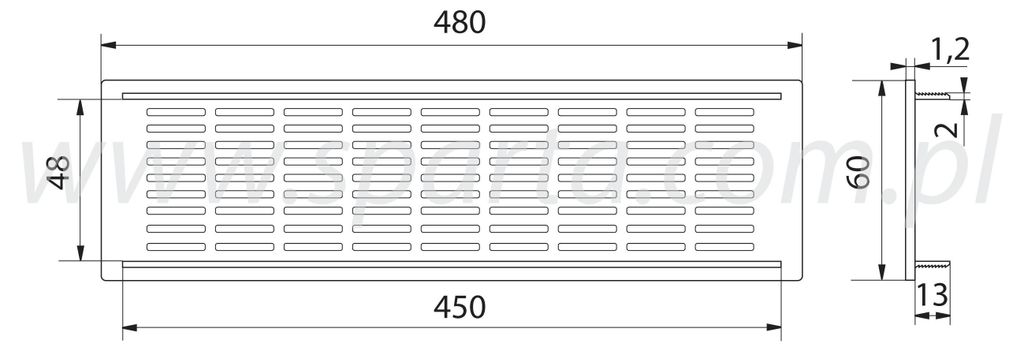 Kratka wentylacyjna 480 x 60 mm Lüftungsgitter hohe Luftdurchlässigkeit