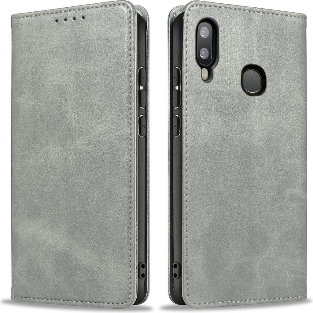 Handyhülle für Samsung Galaxy A20e Kunstleder Flip Cover Hülle Handytasche Case Kartenfach Farbe: Grau
