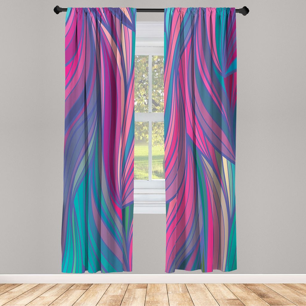 ABAKUHAUS Abstrakt Vorhänge 2 Panel Set für Wohnzimmer Schlafzimmer Nachbildung, Hand gezeichnete Gebogene Streifen-Muster Wellenförmige Psyched...