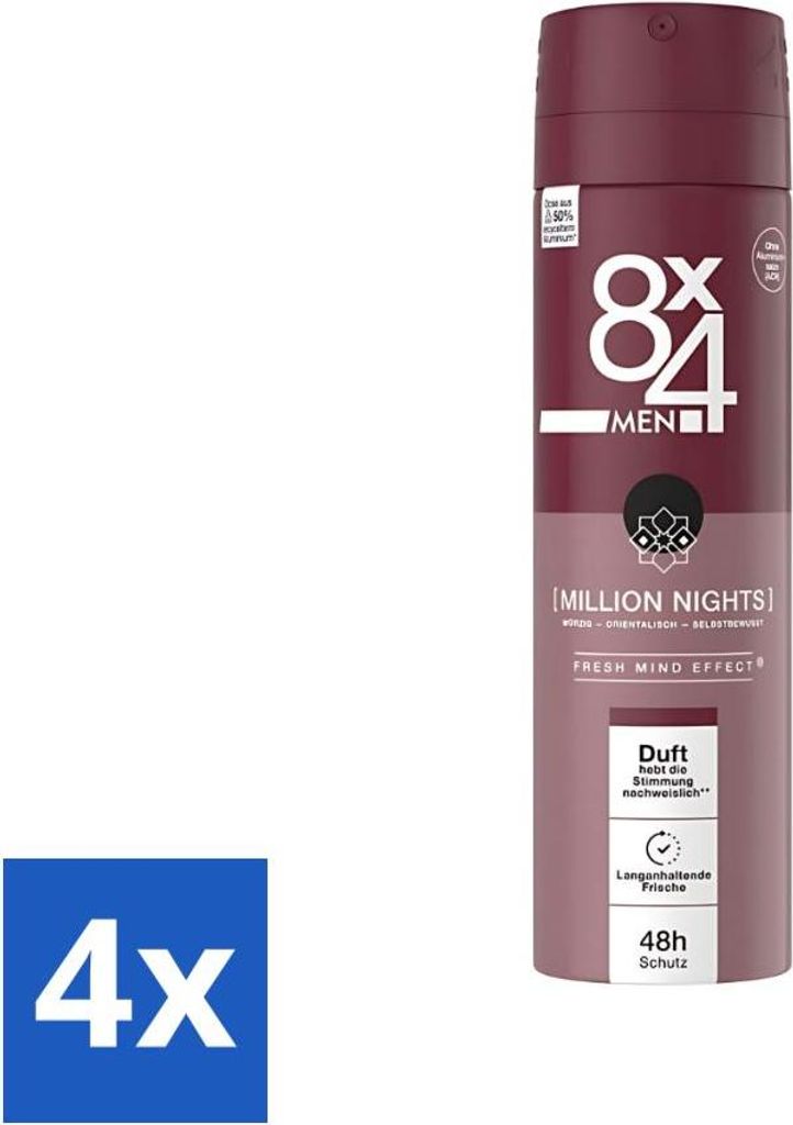 8 x 4 Deodorant Spray Men - Nr. 18 Millions Nights - Deodorant - Für Männer - 150 ml - Vorteilspack - 4 Stücke