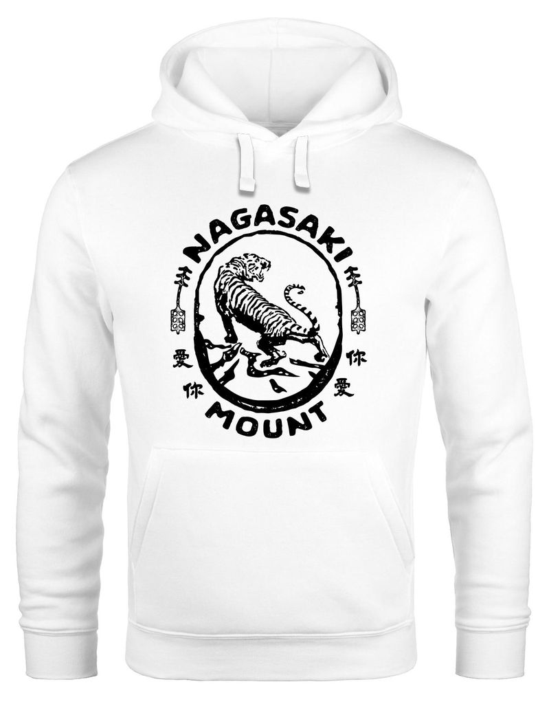 Hoodie Herren Tiger Aufdruck Japan Schriftzeichen Nagasaki Mount Schriftzug Kapuzen-Pullover Männer Neverless weiß M