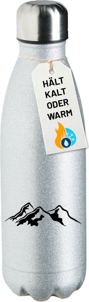 Huuraa Trinkflasche Berg Silhouette Mountain 500ml Silver Edelstahl Wasserflasche Trinkflasche Geschenkidee