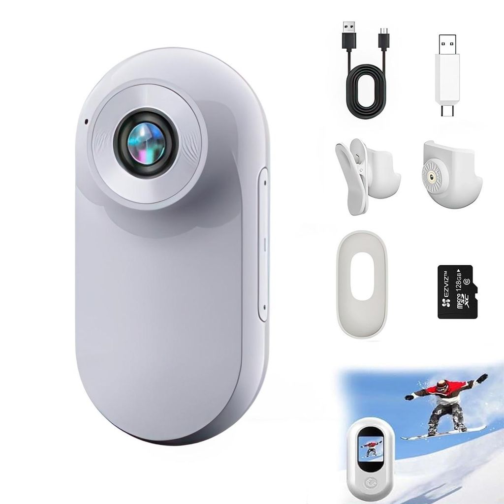 Mini-Sportkamera 1080P, tragbar, mit 128GB Speicherkarte, Akkulaufzeit, als Helm- und Motorradkamera, ideal für Reisen und Outdoor-Aktivitäten