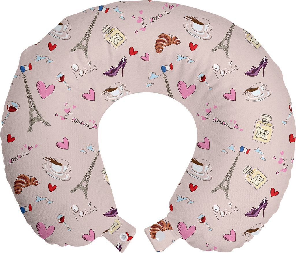 ABAKUHAUS Paris Reisekissen Nackenkissen, Französisch Flagge Beliebte, Schaumstoff Reiseartikel für Flugzeug und Auto, 30x30 cm, Puder Rosa