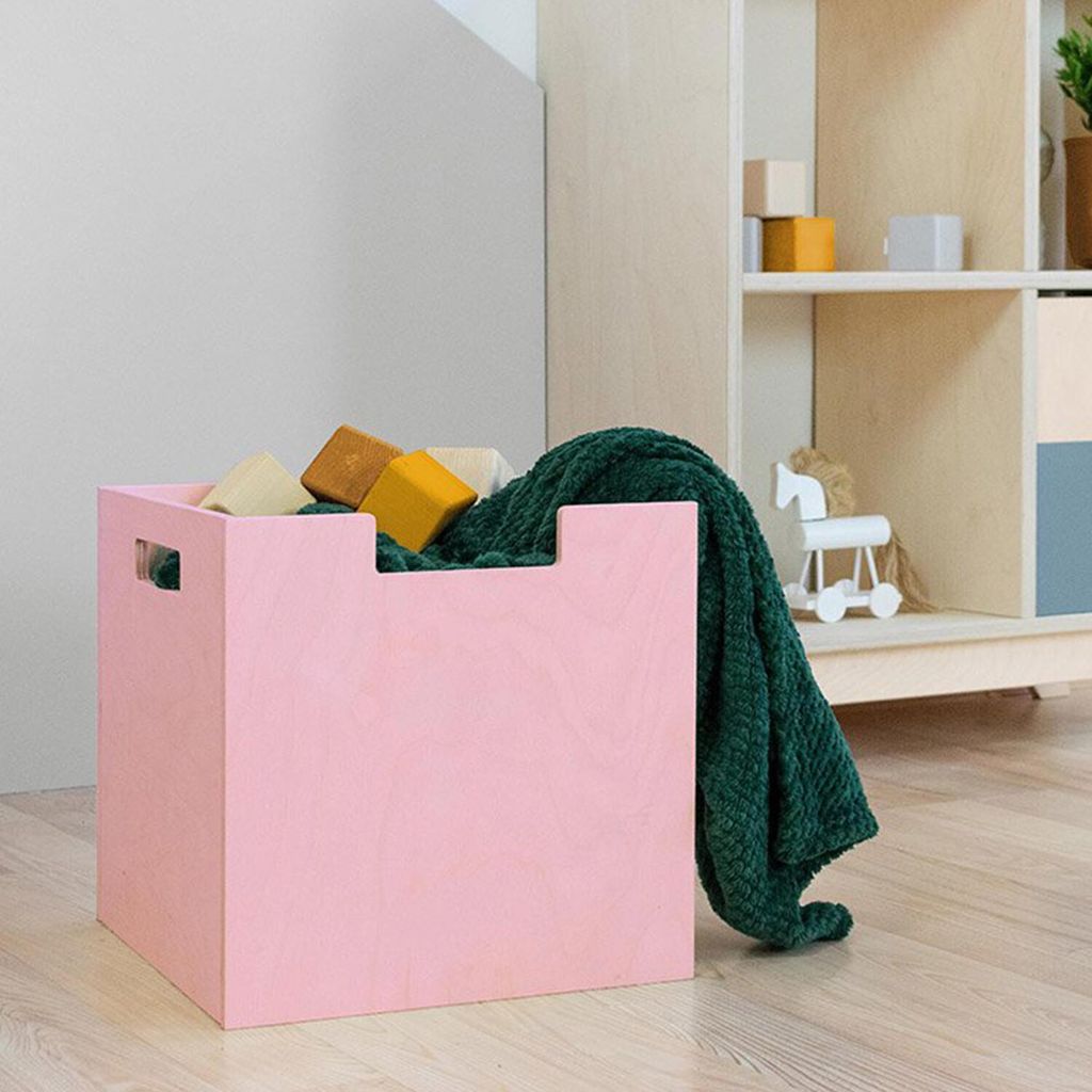 Aufbewahrungsbox aus Holz Modell 2 - mit Griffen - Rosa - 33 x 33 x 37 cm