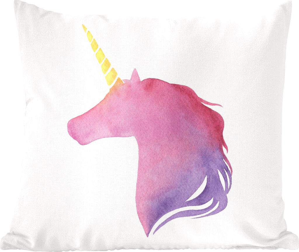 MuchoWow Zierkissen Sofakissen Wohnzimmer Dekokissen 50x50 cm Kinder Illustration Einhorn in lila - Komfort - Sofakissen