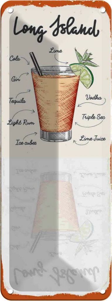 vianmo Blechschild 27x10 cm Long Island Cocktail Recipe