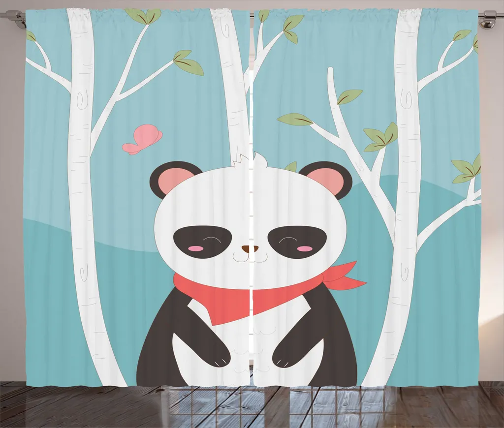 ABAKUHAUS Rideau Panda Heureux 280x225 cm avec Crochets - Bleu Pâle