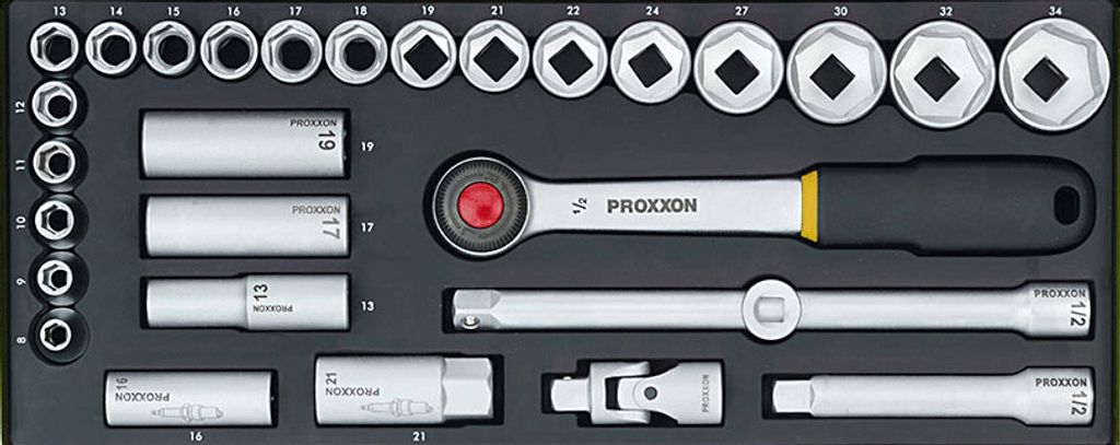 Proxxon 23 000, Zestaw kluczy nasadowych, 29 szt., Chrom, Zdjęcie produktu 