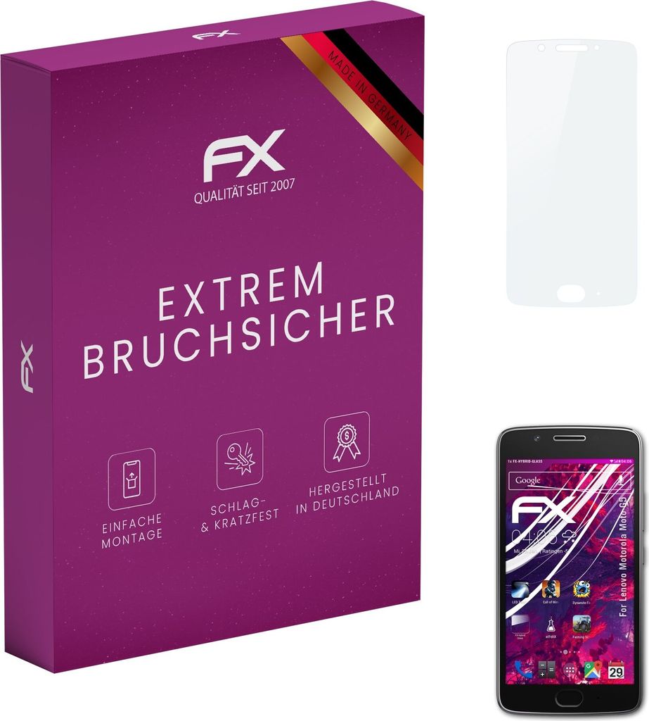 atFoliX FX-Hybrid-Glass Displayfolie kompatibel mit Lenovo Motorola Moto G5 Glasfolie