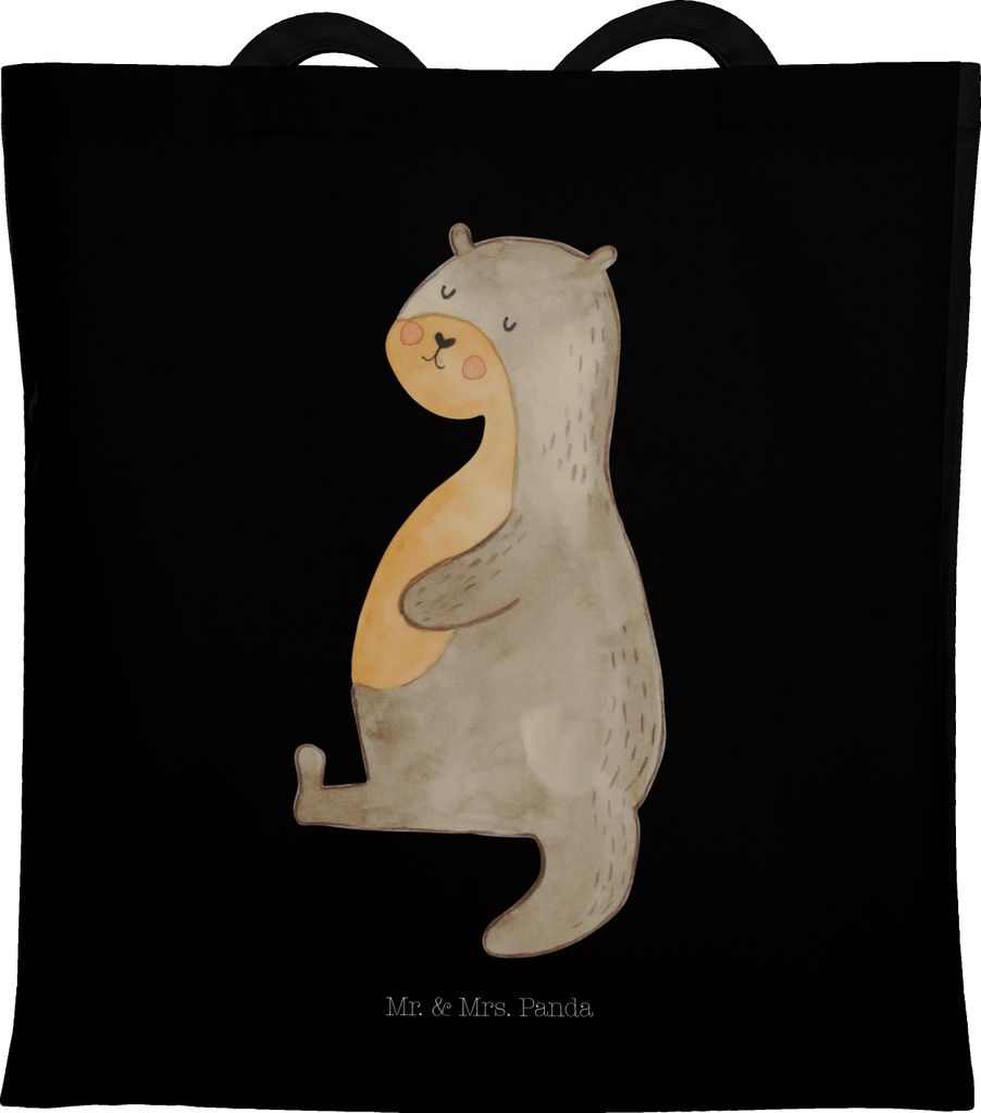 Mr. & Mrs. Panda Jutebeutel Otter Bauch - Schwarz - Geschenk, Uni Tasche, dick, Sportmuffel, festivaltasche, Tote Bag, Zufrieden, voll Gefuttert, S...