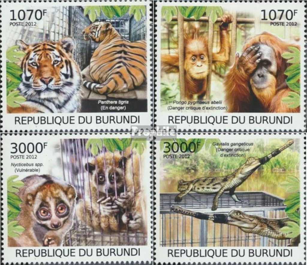 Briefmarken Burundi 2012 Mi 2620-2623 (kompl.Ausg.) postfrisch Illegaler Handel mit Wildtieren