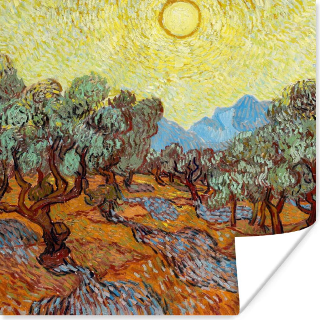 MuchoWow Poster Olivenbäume mit gelbem Himmel und Sonne - Vincent van Gogh 75x75 cm - Wand Dekoration