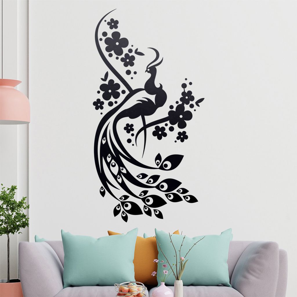 Vogel Ranke Blüte Wandtattoo in 6 Größen - Wandaufkleber Wall Sticker - Dekoration, Küche, Wohnzimmer, Schlafzimmer, Badezimmer