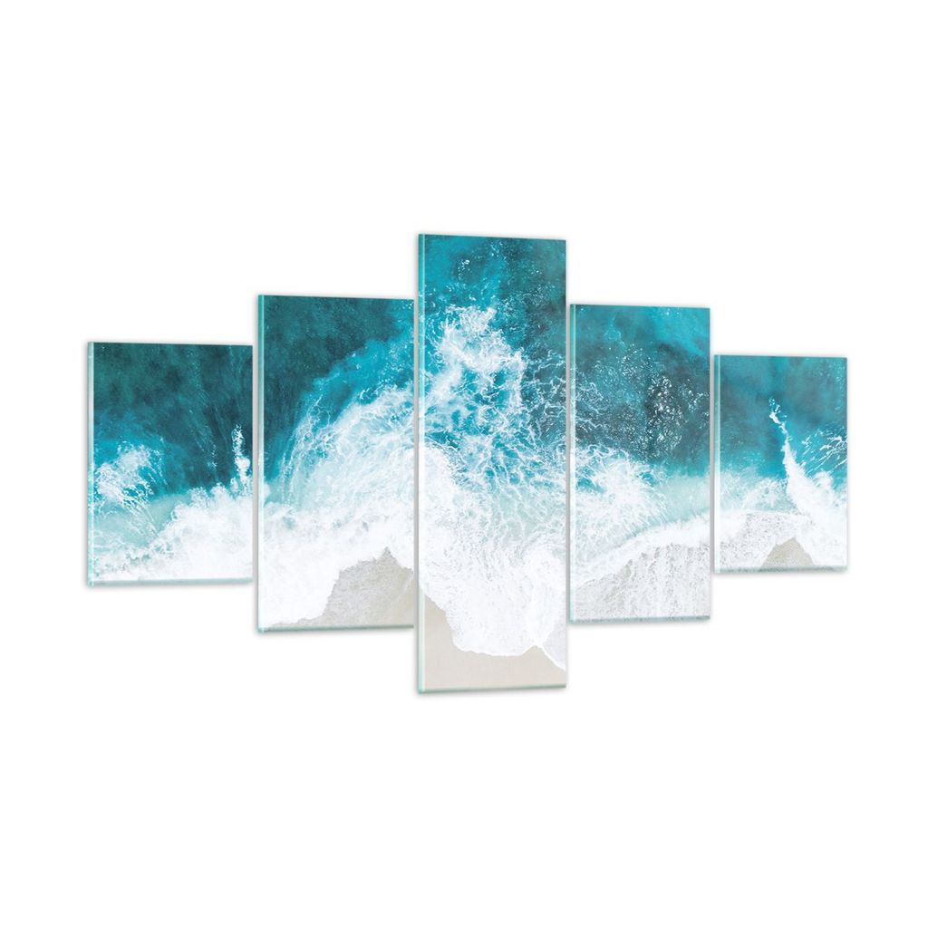 Bilder auf glas - 5 Teile - Luftaufnahmen Strand Welle - 125x70cm - Glasbilder - Wandbilder - Bilder - zum Aufhängen bereit - Wanddekoration aus G...