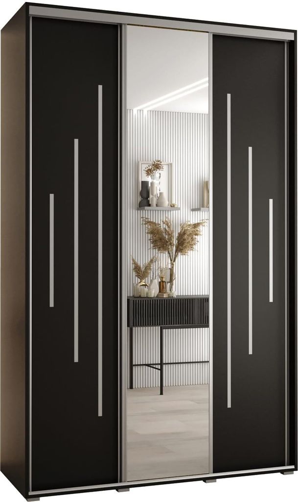 MEBLE KRYSPOL Davos 13 Schrank, drei Türen - 235,2x150x60 cm - Schwarz Schwarz Silber