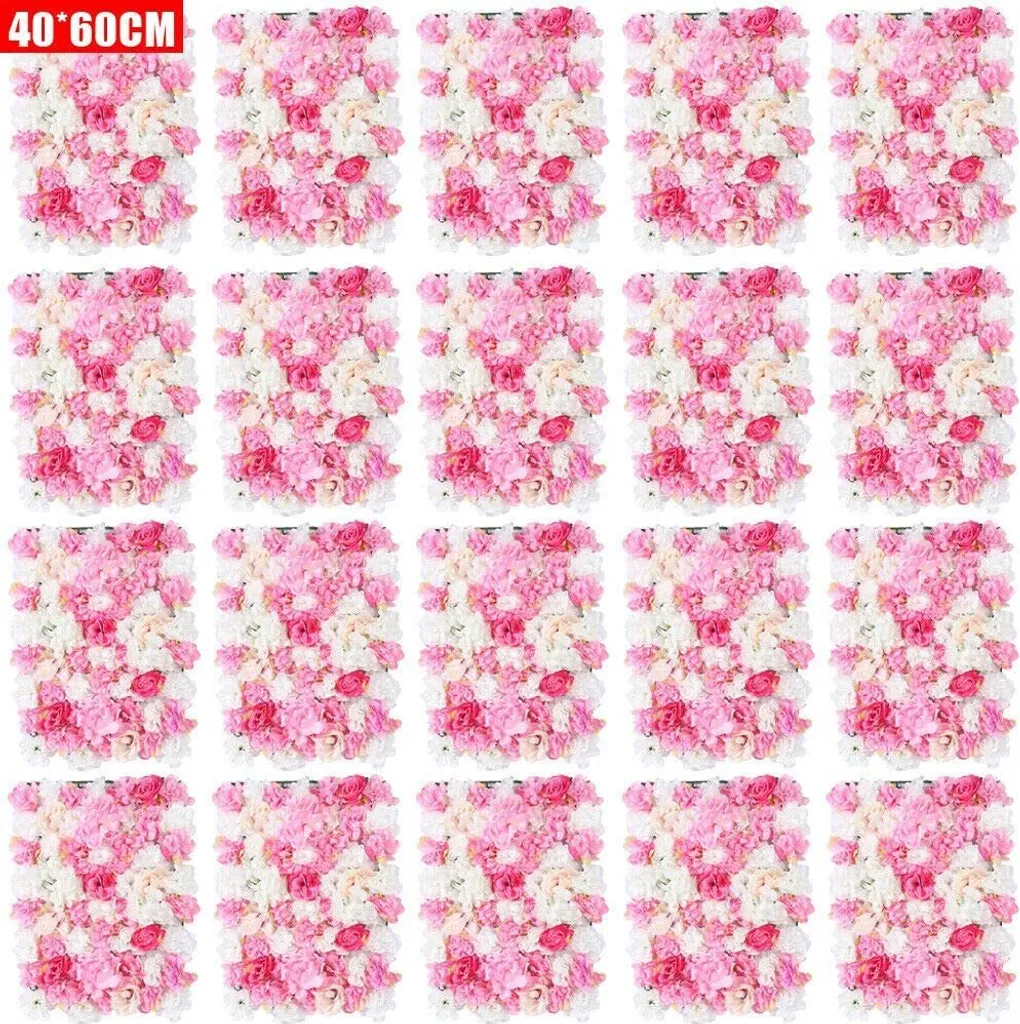 Mur de fleurs roses artificielles 60x40cm - Panneau floral de soie DIY