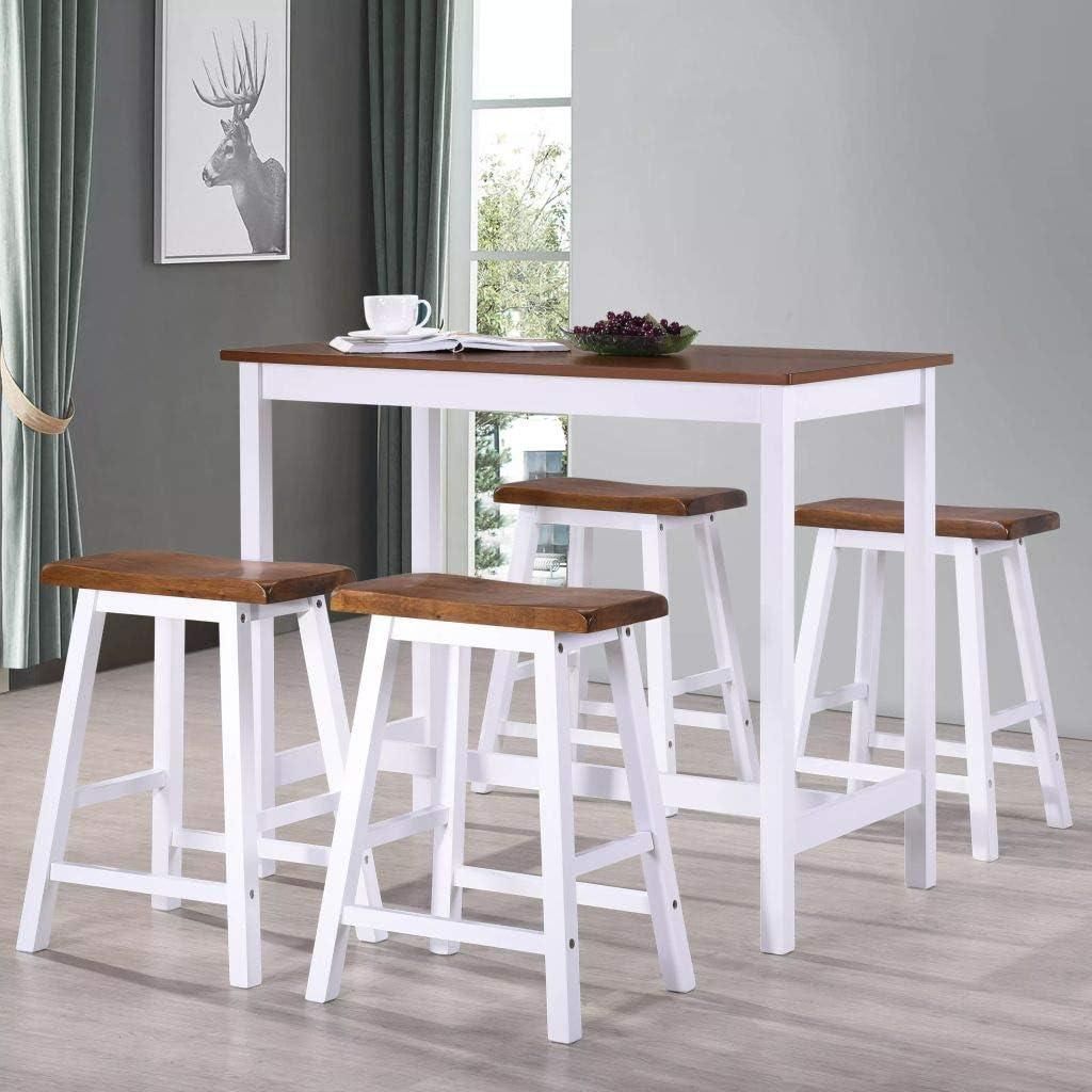 5-teiliges Bartisch-Set mit 4 Barhockern aus Massivholz Produktbild 