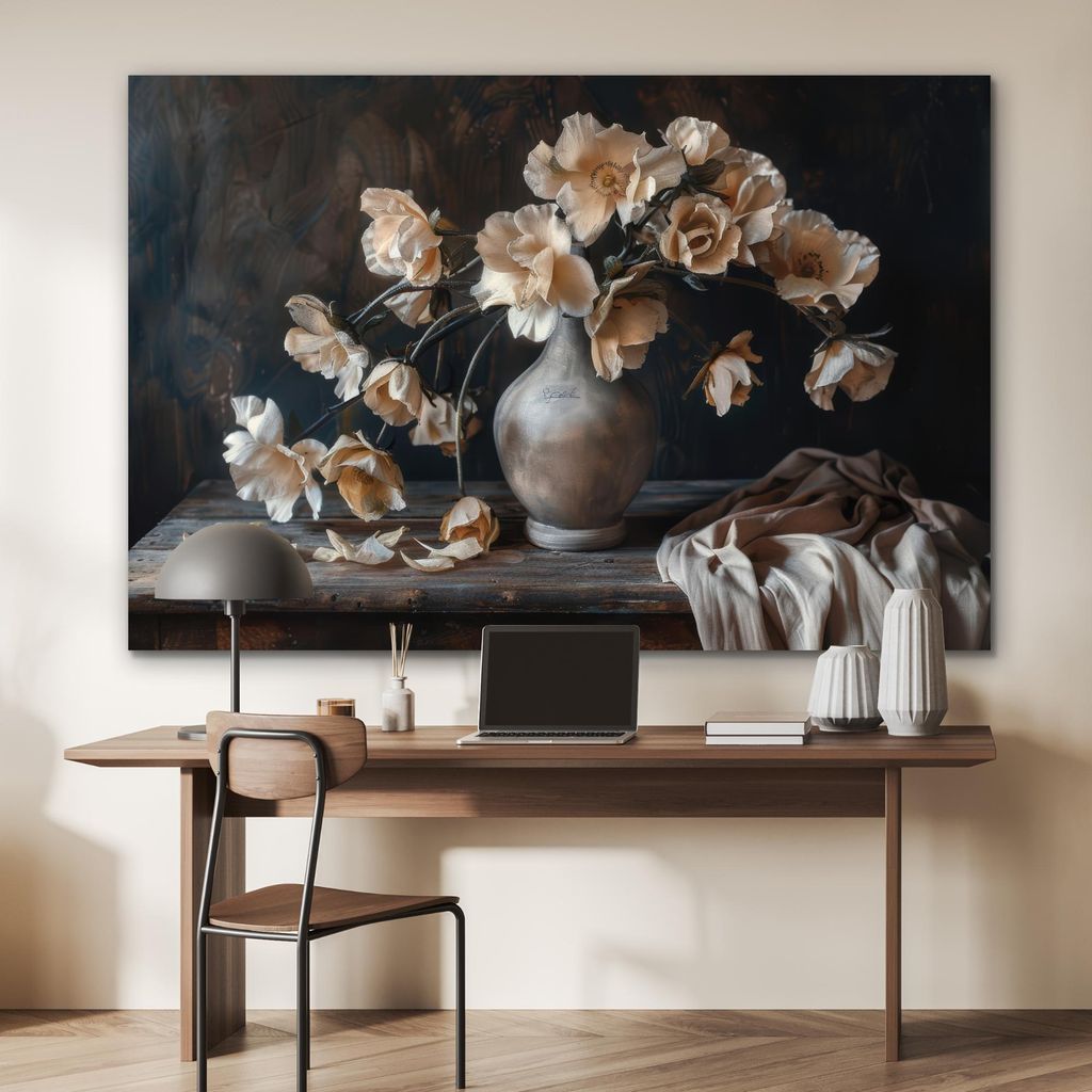 MuchoWow Wanddekoration Metall Metallbild Wandkunst 150x100 cm Blumen - Vase - Kunst - Stilleben MuchoWow Aluminium Gemälde - Alu Dibond Bild