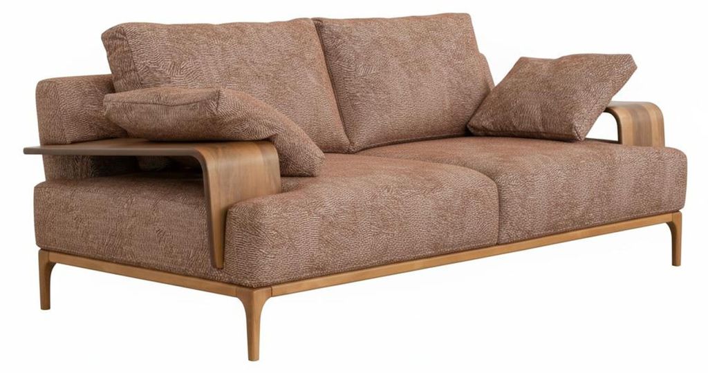 Sofagarnitur 3-Sitzer-Sofa Moderner Stil Farbe Weiß Holzarmlehnen Neu