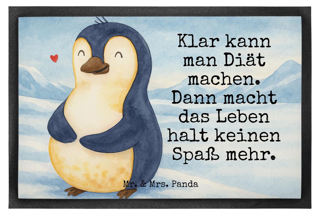 Mr. & Mrs. Panda fußmatte Pinguin Diät Design 40 x 60 cm - Weiß - Geschenk, Bierbauch, Schmutzfangmatte, Motivation, Schmutzfänger, Gewicht, Sc...