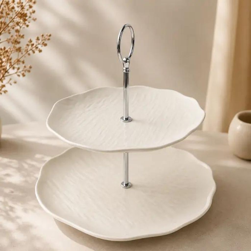 Etagere Cermico Weiß 2 Ebenen Ø 20,5 cm + Ø 27,3 cm, Produktbild 