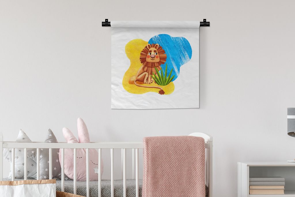 MuchoWow Wandteppich Wandbehang Löwe - Strand - Meer - Pflanze 60x60 cm Tapisserie Dekoration Wandtuch - Dekorationen - Wand Decke