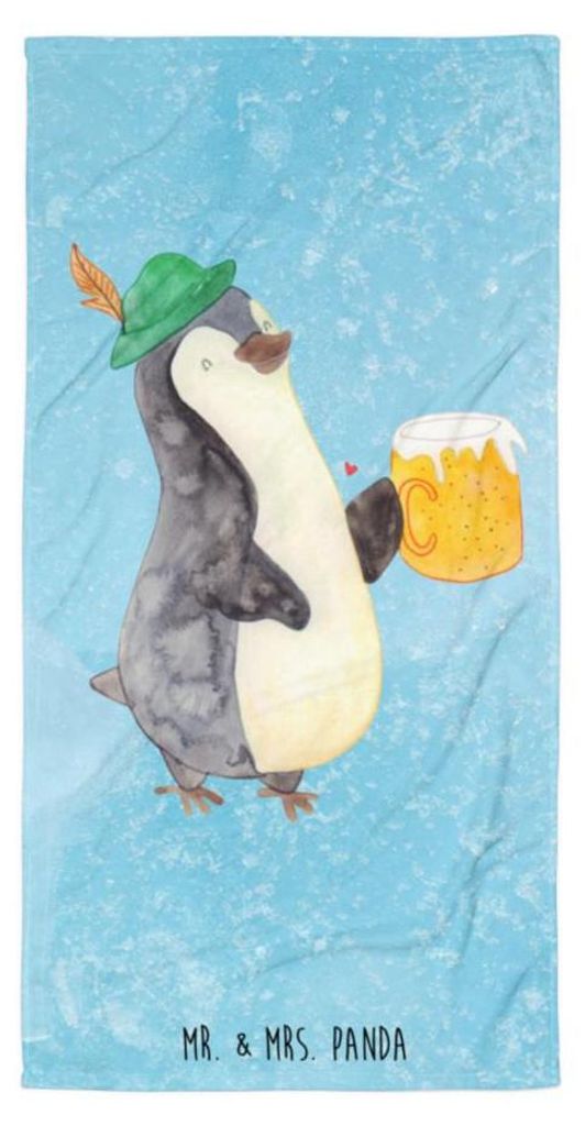 Mr. & Mrs. Panda Strandtuch Pinguin Bier - Eisblau - Geschenk, Beschwippst, , Pinguine, Flauschiges Handtuch XL, Großes Badehandtuch, Reisehandtuch