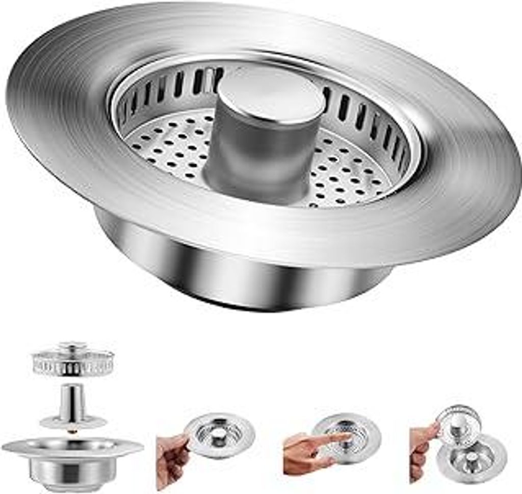 Abflussstopfen und Abflusssieb Küchenspüle,3-in-1 Pop-Up Bodenablauf Filter Aus Edelstahl,Schutzvorrichtungen für die Küchenspüle,Spülbecken ...