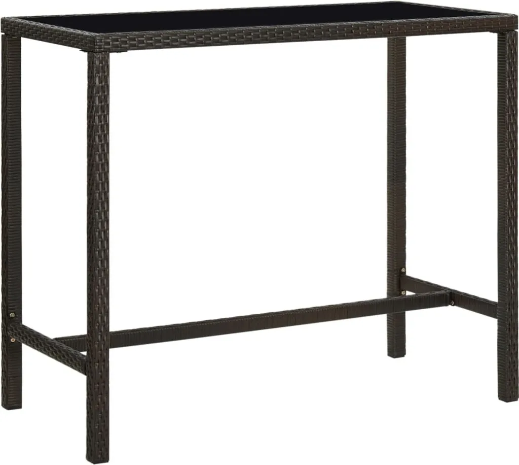 Tavolo Alto da Esterno 130 cm in Rattan Sintetico Marrone e Vetro