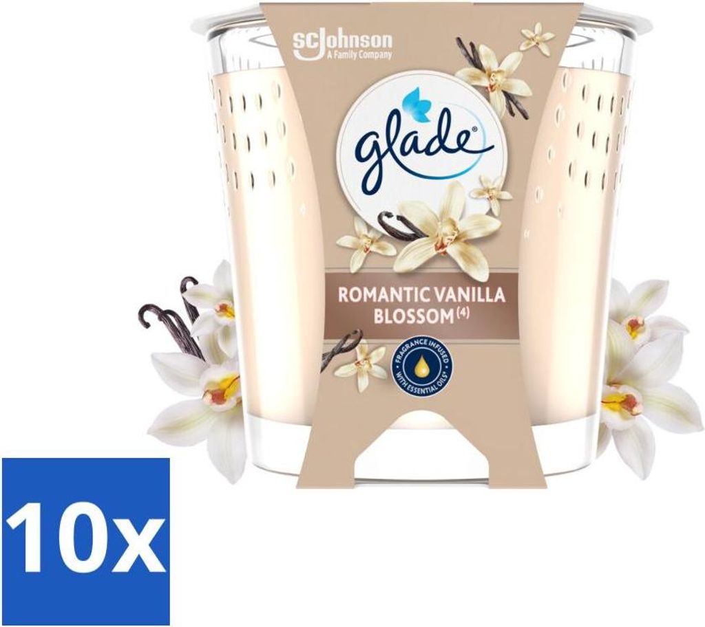 Glade - Duftkerze Romantic Vanilla Blossom - 100% Rapswachs & Vegan - 112 g - Vorteilspack - 10 Stücke