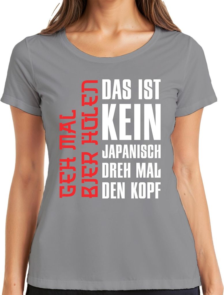 Das ist kein Japanisch Dreh mal den Kopf Anime Otaku Geschenk Damen T-Shirt, Grau, XL