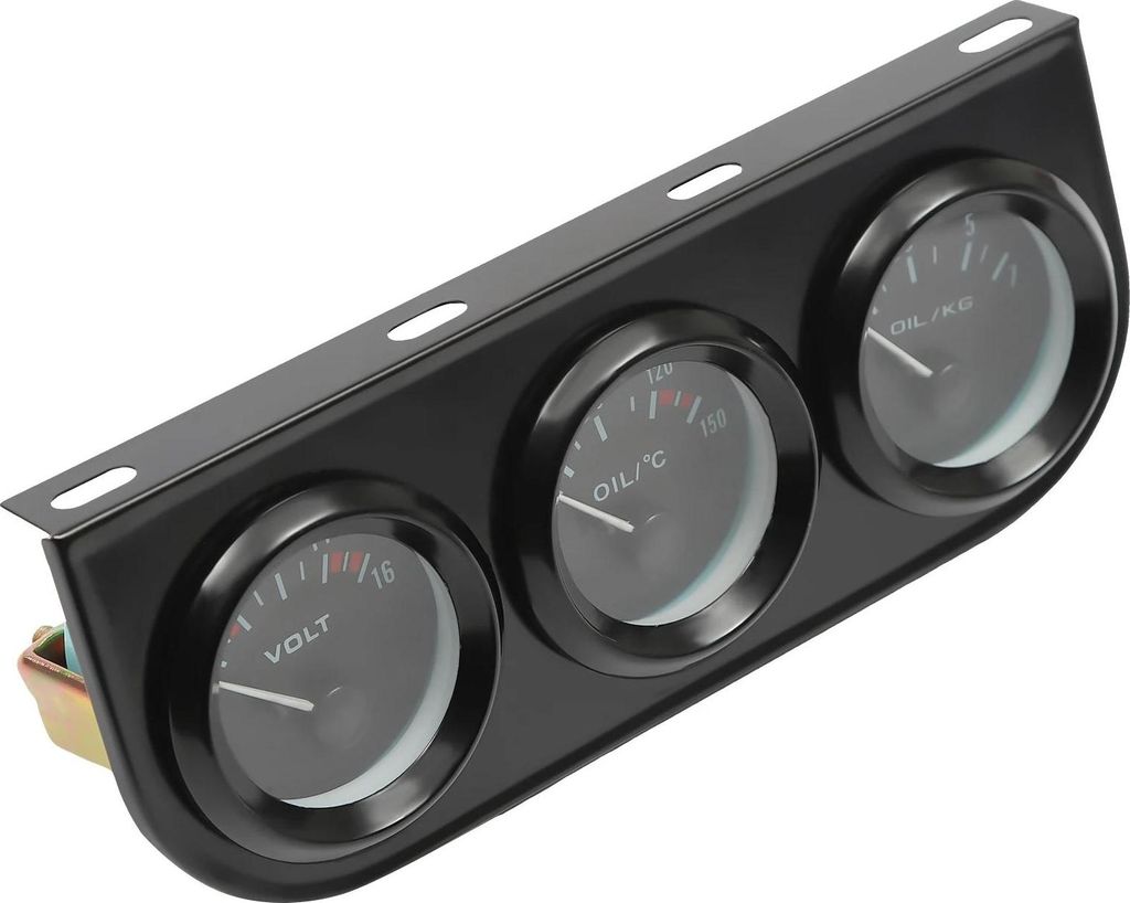 Auto Zusatzinstrument 52 mm - 3-in-1 Voltmeter Öltemperatur Öldruck - LED Anzeige - 8–16 V - Zusatzanzeige Armaturenbrett - Schwarz