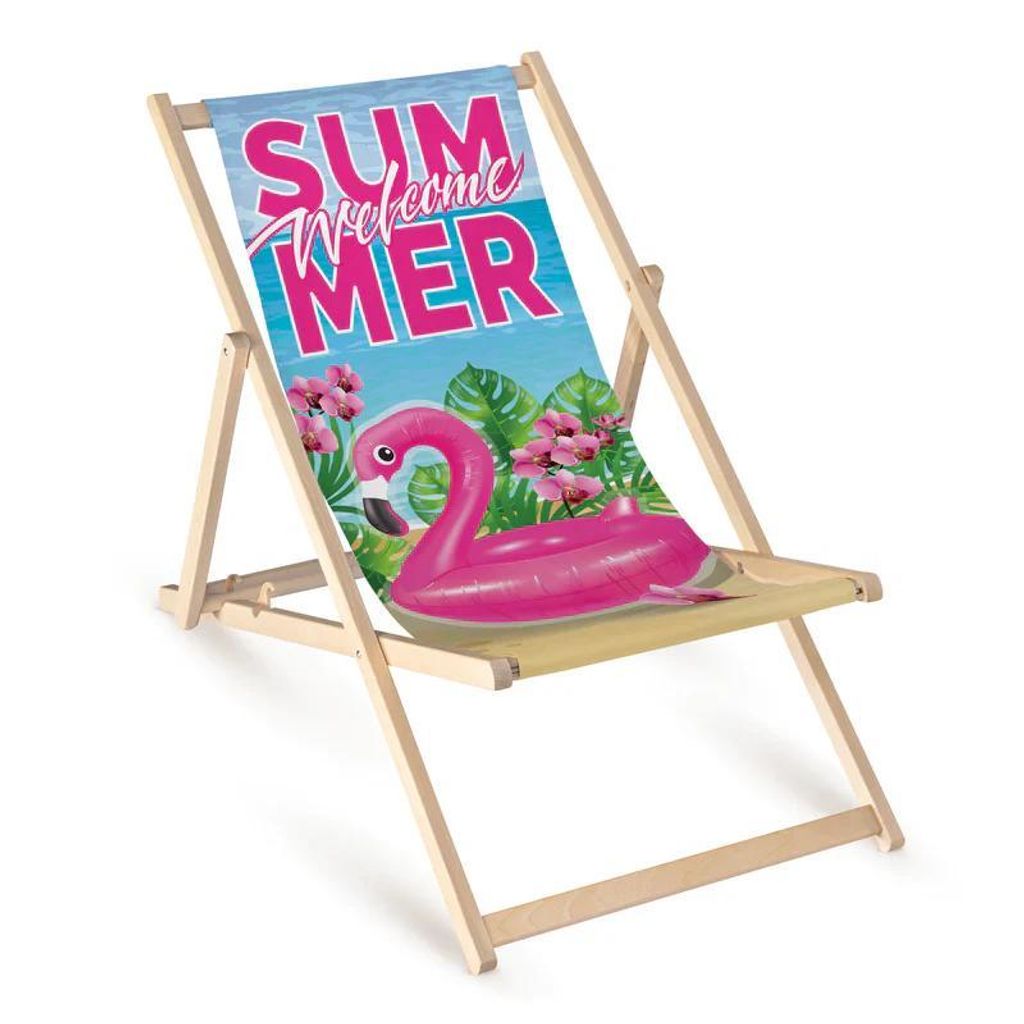 Skládací dřevěné lehátko „Welcome Summer Flamingo“ – Obrázek produktu 
