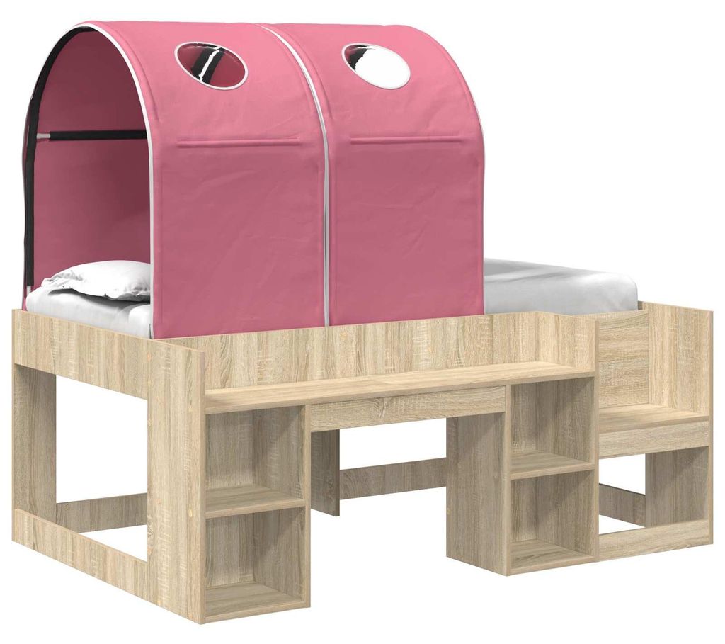 vidaXL Bett mit Tunnel 3 Stk. Sonoma Eiche und Pink Holzwerkstoff