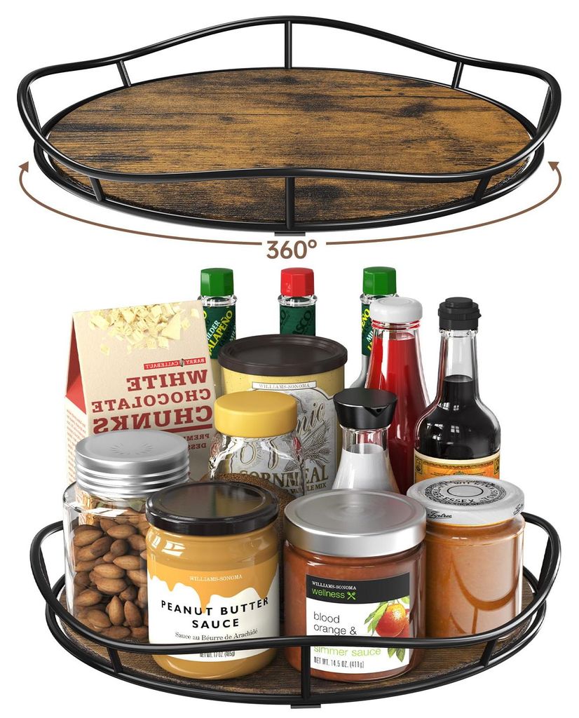 2 drehbare Tabletts (Lazy Susan), 25 cm + 23 cm, aus Holz, rutschfest, für Küche, Arbeitsplatte, Speisekammer, Badezimmer