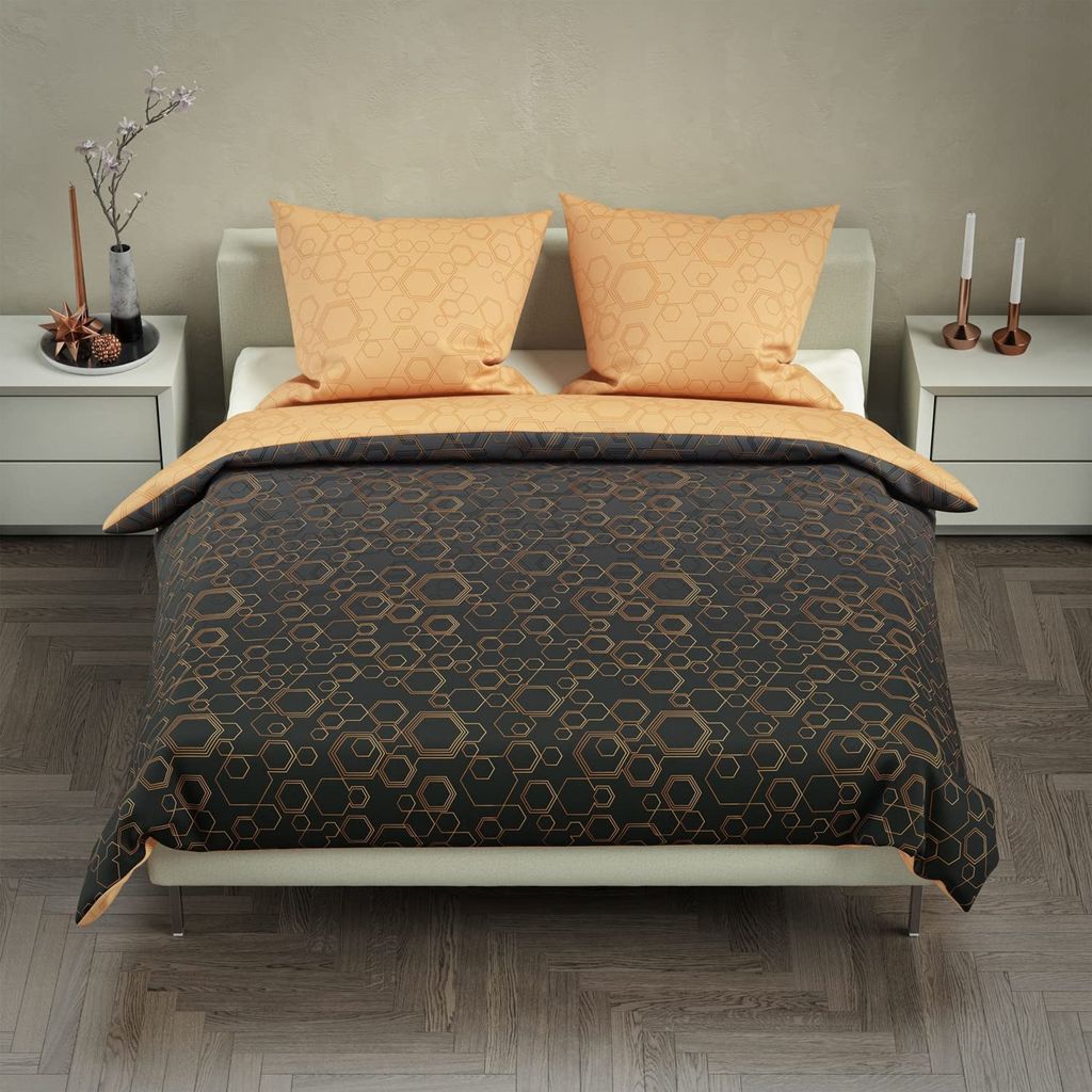 Bettwäsche Set Geometrisch Grafisch modern dunkel braun Wende Baumwolle Renforce, Größe:3 teilig 240x220 cm - Doppelbett